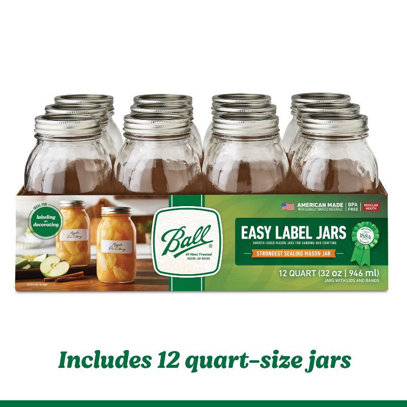 slide 6 of 6, Ball 12ct 32oz Smooth Glass Mason Jar with Lid and Band, 12 ct; 32 oz