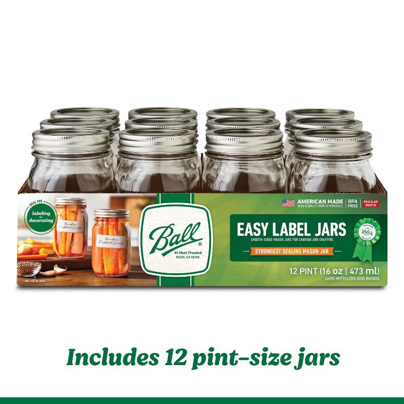 slide 6 of 6, Ball 12ct 16oz Smooth Glass Mason Jar with Lid and Band, 12 ct; 16 oz
