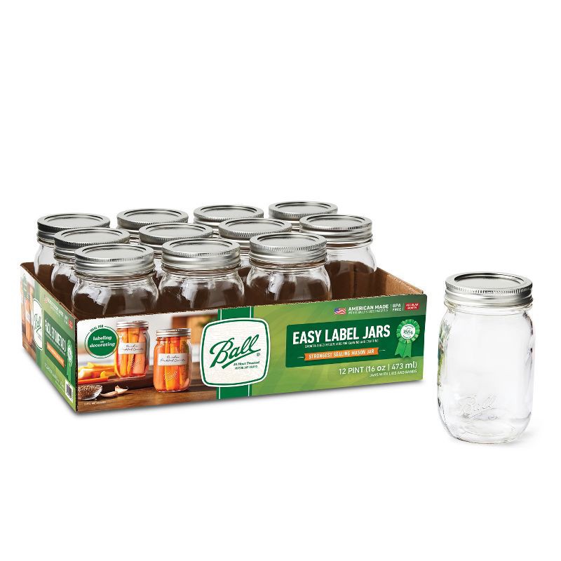 slide 1 of 6, Ball 12ct 16oz Smooth Glass Mason Jar with Lid and Band, 12 ct; 16 oz