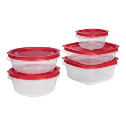 Rubbermaid 10pc Easy Store Square and Round Food Storage Container Set Red