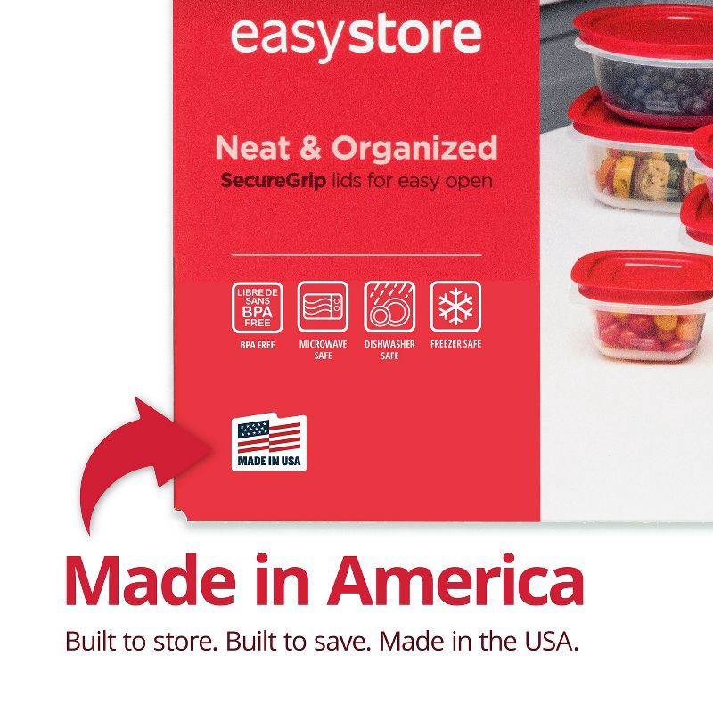 slide 3 of 5, Rubbermaid 18pc Large Easy Store Rectangle Food Storage Container Set Red, 18 ct