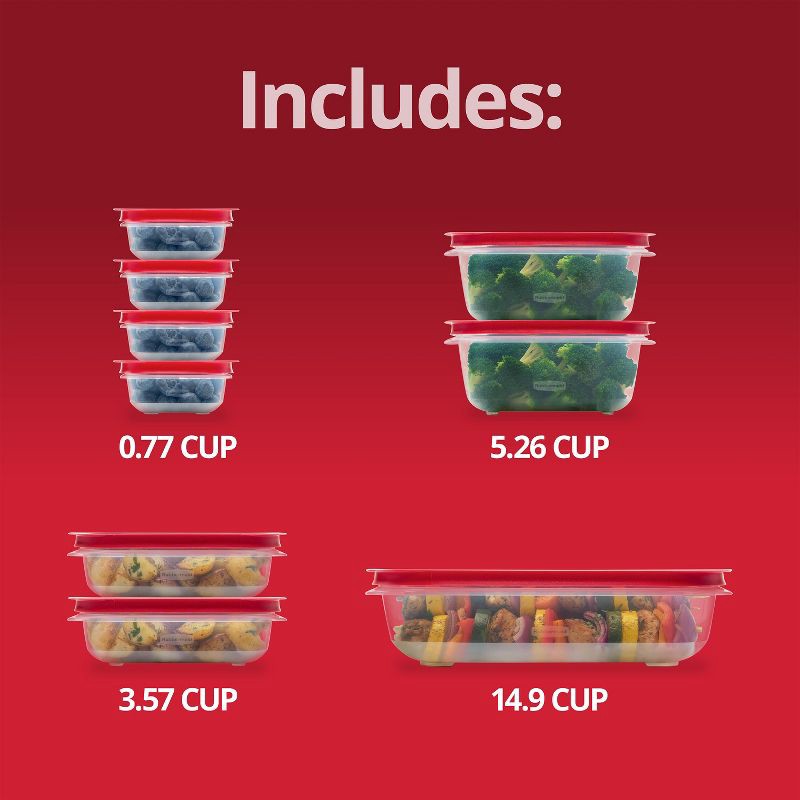 slide 5 of 5, Rubbermaid 18pc Large Easy Store Rectangle Food Storage Container Set Red, 18 ct