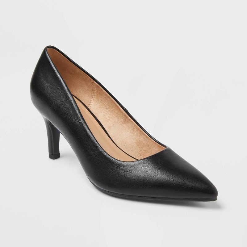 slide 1 of 3, Women's Cindy Mid High Heels Pump with Memory Foam Insole - A New Day™ Black 6, 1 ct