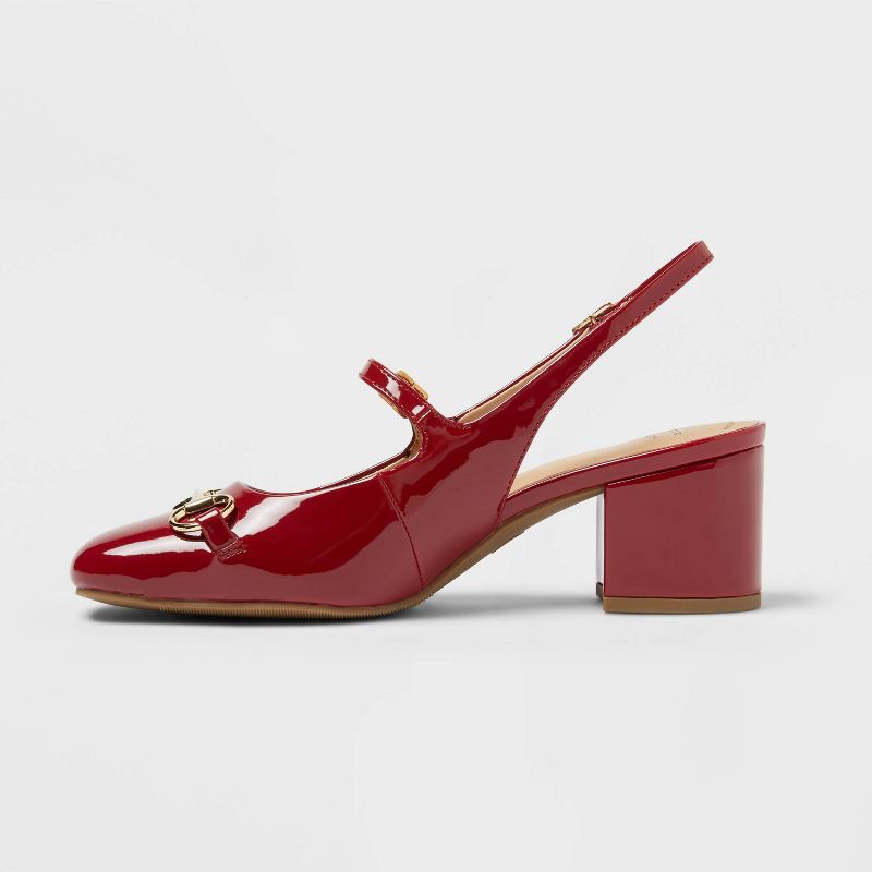 slide 2 of 4, Women's Lucky Square Toe Mary Jane Heel with Memory Foam Insole - A New Day™ Red 8: Faux Leather, Block Heel, Buckle Closure, 1 ct