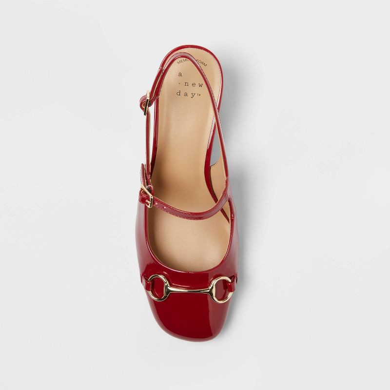 slide 3 of 4, Women's Lucky Square Toe Mary Jane Heel with Memory Foam Insole - A New Day™ Red 9: Faux Leather, Block Heel, 1 ct