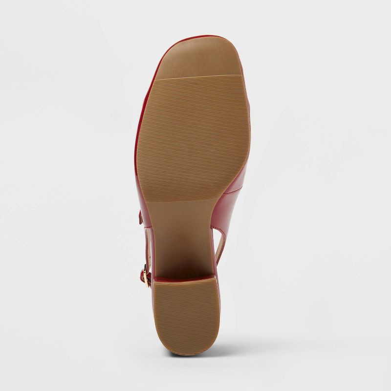 slide 4 of 4, Women's Lucky Square Toe Mary Jane Heel with Memory Foam Insole - A New Day™ Red 11: Faux Leather, Block Heel, 1 ct