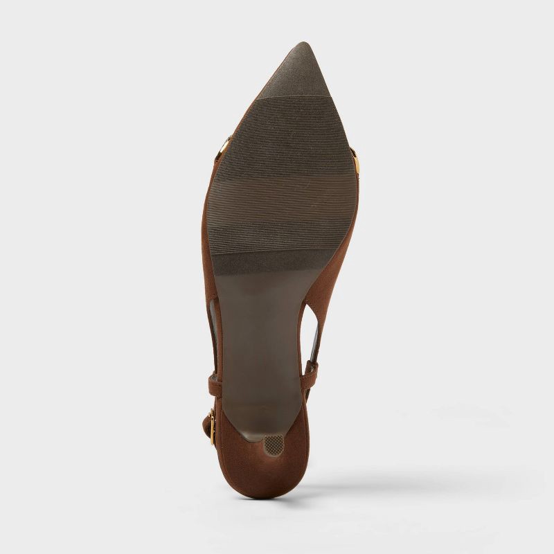 slide 4 of 4, Women's Tabitha Oversized Chain Sling Back Heels with Memory Foam Insole - A New Day™ Brown 6.5: Pointed Toe, Louis Heel, Buckle Closure, 1 ct