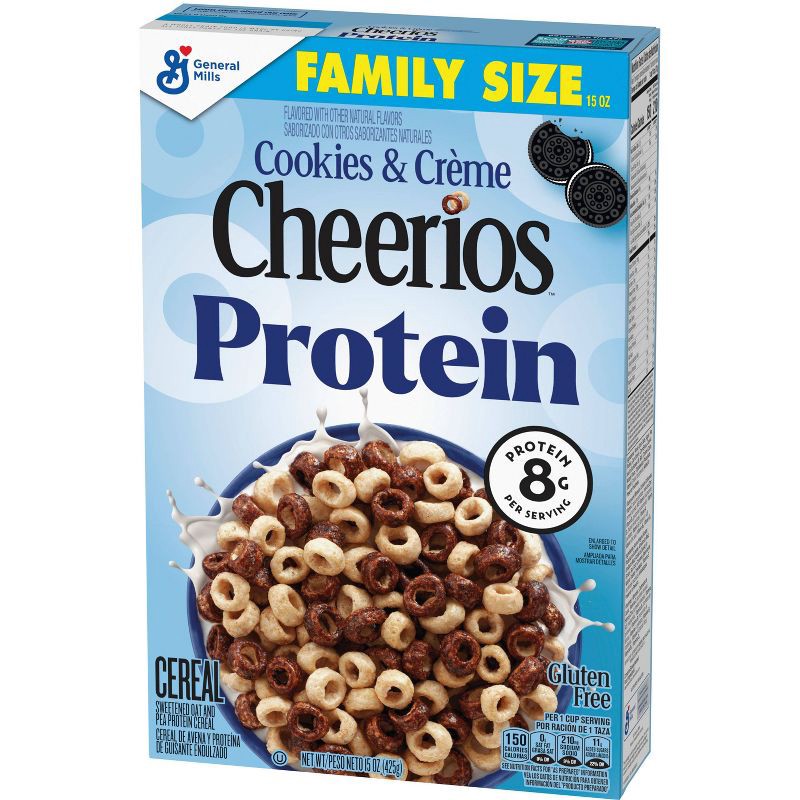slide 3 of 8, Cheerios Protein Cookies & Cream Family Size Cereal - 15oz, 15 oz