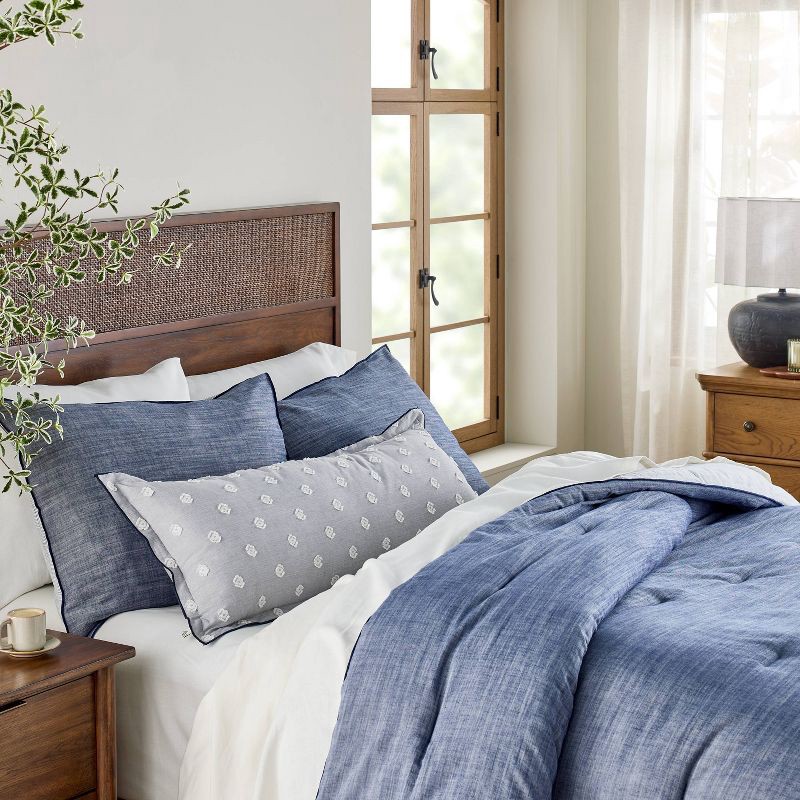 slide 2 of 4, Hearth & Hand with Magnolia 36"x14" Clip Dobby Lumbar Throw Pillow Cover Washed Blue - Hearth & Hand™ with Magnolia, 1 ct