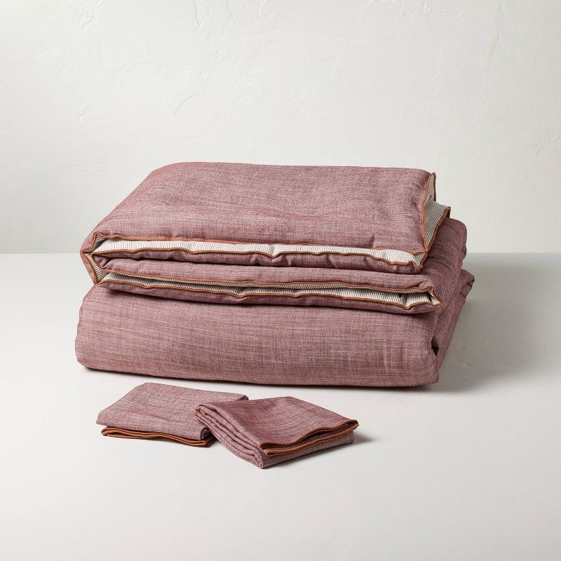slide 4 of 7, Hearth & Hand with Magnolia 3pc King Reversible Duvet Cover Set Burgundy - Hearth & Hand™ with Magnolia, 3 ct
