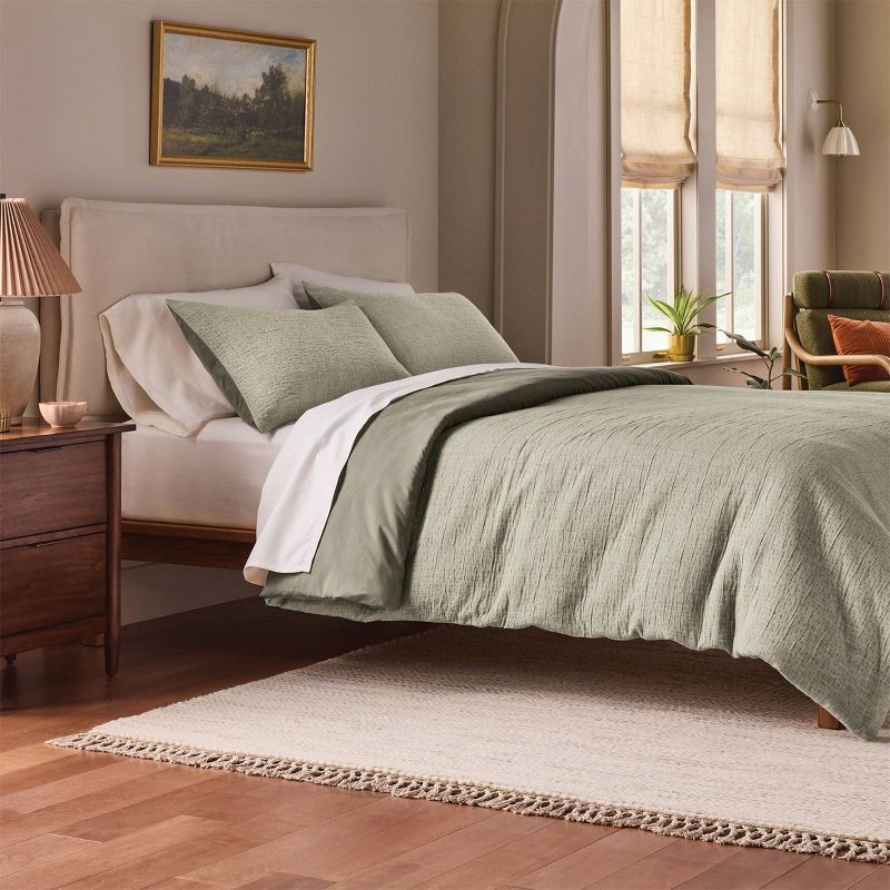 slide 2 of 6, Hearth & Hand with Magnolia King Gauze Stitch Pin Dot Duvet Cover Green - Hearth & Hand™ with Magnolia, 1 ct