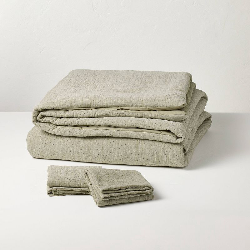 slide 3 of 6, Hearth & Hand with Magnolia King Gauze Stitch Pin Dot Duvet Cover Green - Hearth & Hand™ with Magnolia, 1 ct