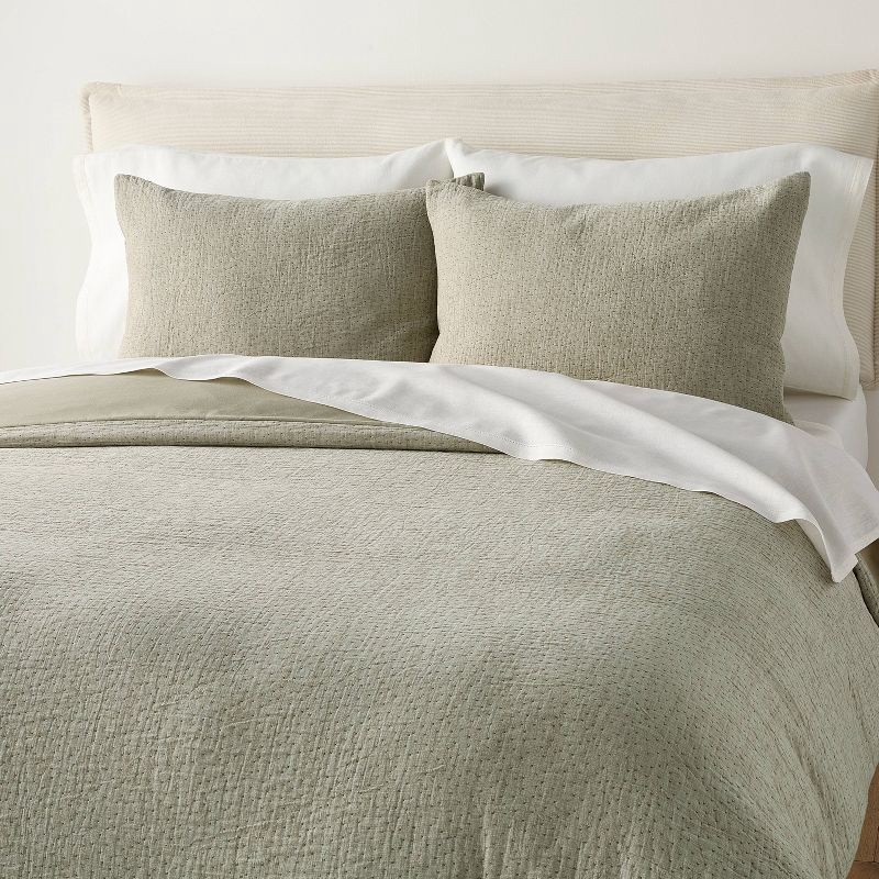 slide 1 of 6, Hearth & Hand with Magnolia King Gauze Stitch Pin Dot Duvet Cover Green - Hearth & Hand™ with Magnolia, 1 ct