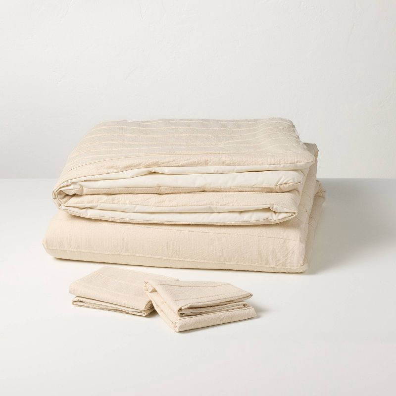 slide 3 of 5, Hearth & Hand with Magnolia King Stitch Stripe Comforter Tan - Hearth & Hand™ with Magnolia, 1 ct