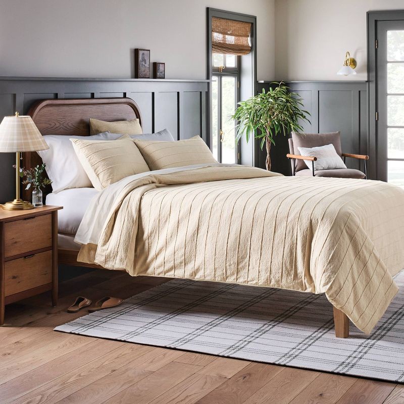 slide 2 of 6, Hearth & Hand with Magnolia King Stitch Stripe Duvet Cover Tan - Hearth & Hand™ with Magnolia, 1 ct