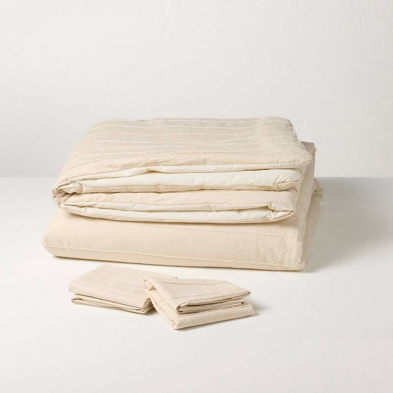 slide 3 of 6, Hearth & Hand with Magnolia King Stitch Stripe Duvet Cover Tan - Hearth & Hand™ with Magnolia, 1 ct