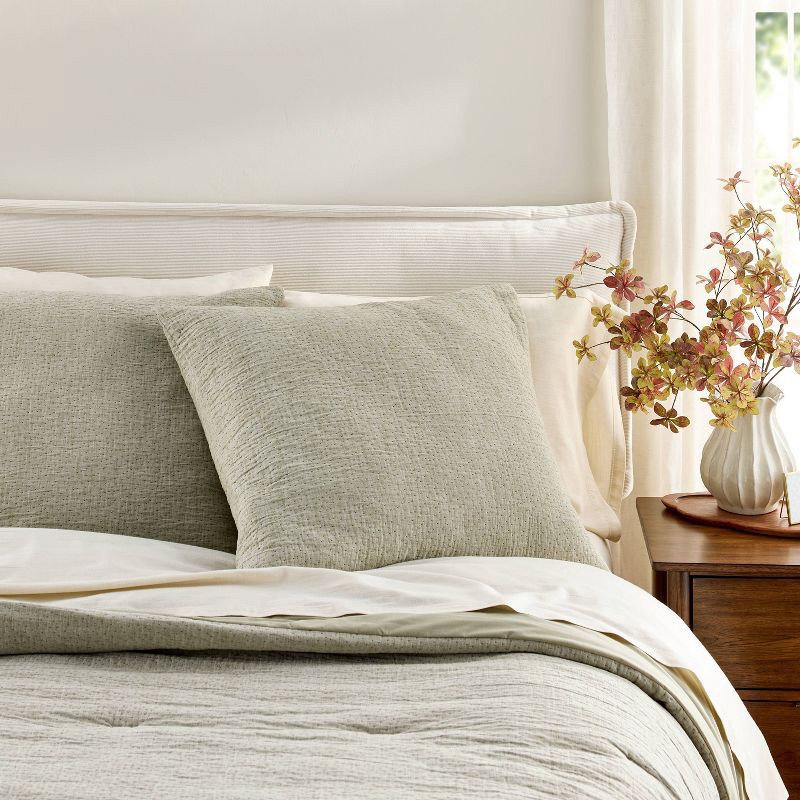 slide 2 of 5, Hearth & Hand with Magnolia 26"x26" Gauze Stitch Pin Dot Euro Throw Pillow Cover Green - Hearth & Hand™ with Magnolia, 1 ct