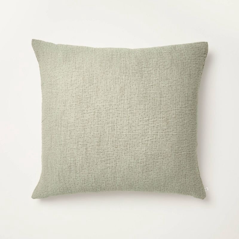 slide 1 of 5, Hearth & Hand with Magnolia 26"x26" Gauze Stitch Pin Dot Euro Throw Pillow Cover Green - Hearth & Hand™ with Magnolia, 1 ct