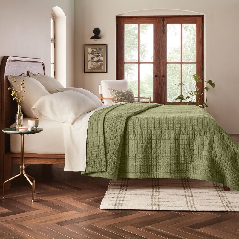 slide 2 of 4, Hearth & Hand with Magnolia King Grid Stitch Quilt Green - Hearth & Hand™ with Magnolia, 1 ct