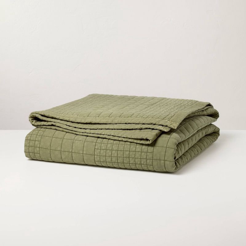 slide 3 of 4, Hearth & Hand with Magnolia King Grid Stitch Quilt Green - Hearth & Hand™ with Magnolia, 1 ct