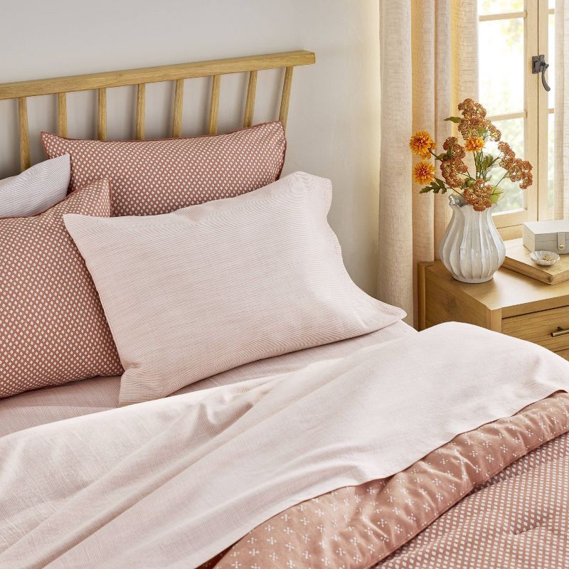 slide 2 of 4, Hearth & Hand with Magnolia 4pc King Micro Stripe Sheet Set Rust - Hearth & Hand™ with Magnolia, 4 ct
