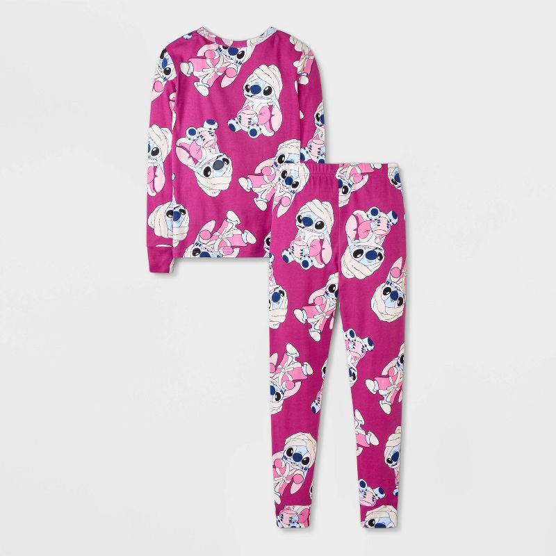 slide 2 of 4, Girls' 4pc Lilo & Stitch Long Sleeve Pajama Set - White 4, 4 ct