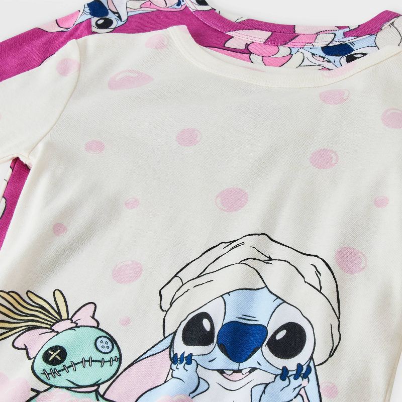 slide 3 of 4, Girls' 4pc Lilo & Stitch Long Sleeve Pajama Set - White 4, 4 ct