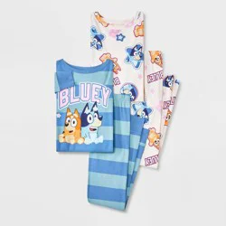 Girls' 4pc Bluey Long Sleeve Pajama Set - Blue 4