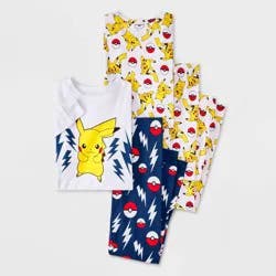 Pokemon Boys' 4pc Pikachu Long Sleeve Pajama Set - Navy Blue 6