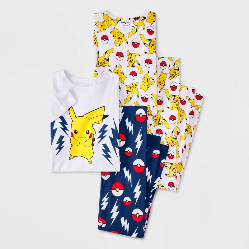 slide 1 of 4, Pokemon Boys' 4pc Pikachu Long Sleeve Pajama Set - Navy Blue 10, 4 ct