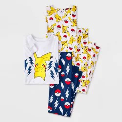 Pokemon Boys' 4pc Pikachu Long Sleeve Pajama Set - Navy Blue 10