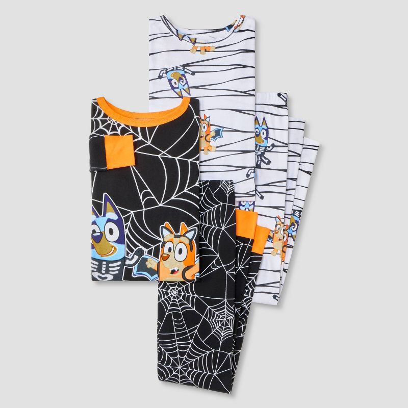 slide 1 of 4, Boys' 4pc Bluey Long Sleeve Halloween Pajama Set - Orange/Black 4, 4 ct