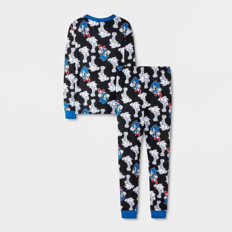 slide 2 of 4, Sonic the Hedgehog Boys' 4pc Sonic Long Sleeve Pajama Set - Black 6, 4 ct