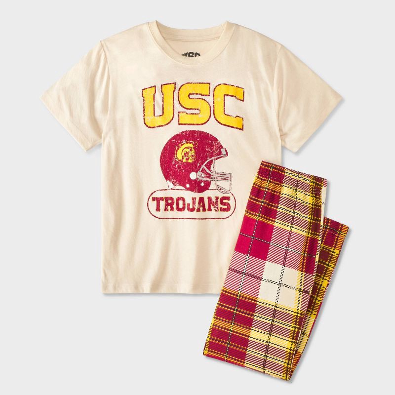 slide 1 of 4, USC Trojans Boys' USC Football Short Sleeve T-Shirt and Pants Pajama Set - Beige M, 1 ct