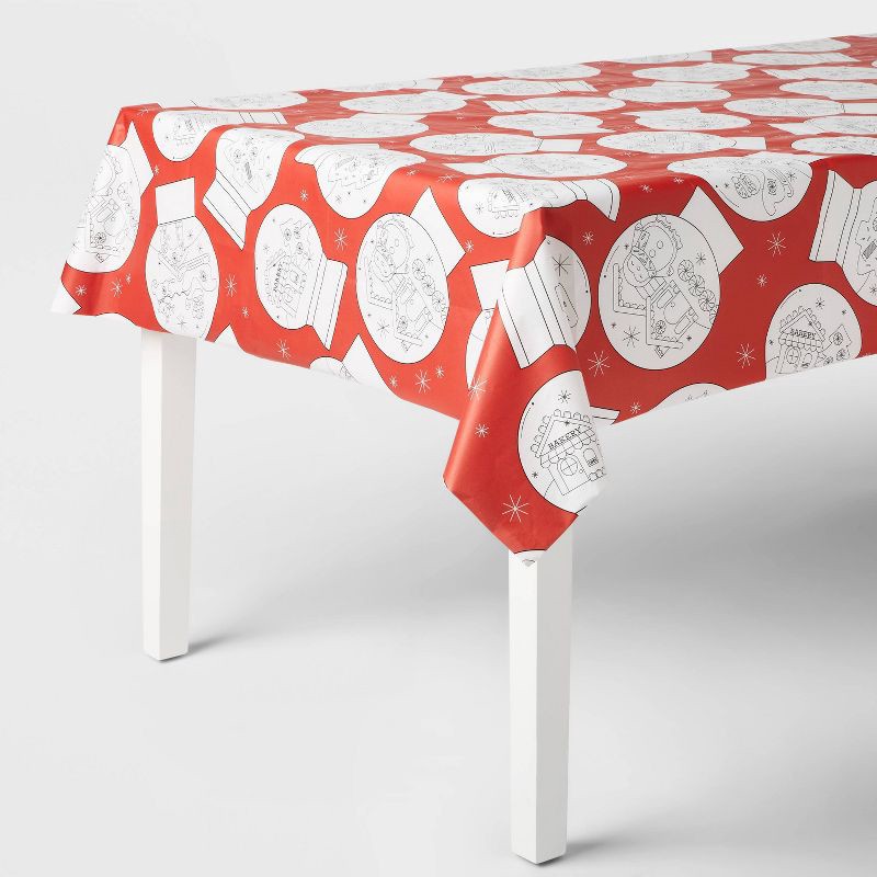 slide 1 of 3, Kids' Snowglobe Tablecloth Red/White - Pillowfort™, 1 ct