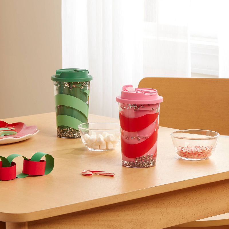 slide 2 of 3, Kids' 12 fl oz Snowglobe Tumbler Pink/Red - Pillowfort™, 12 fl oz