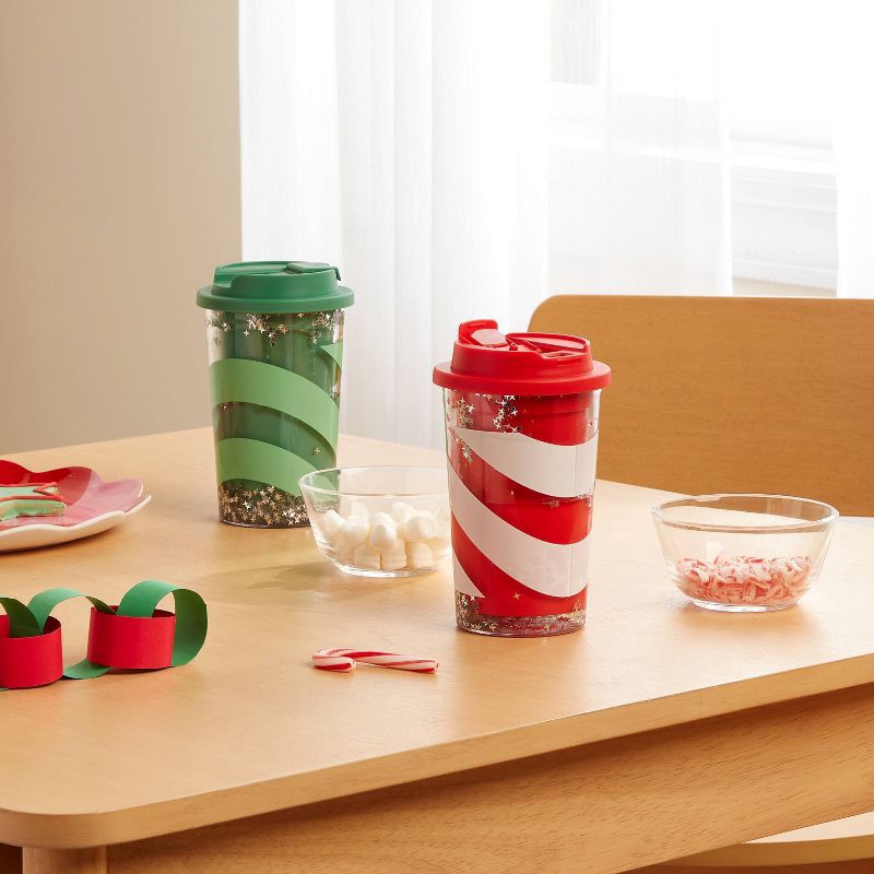 slide 2 of 3, Kids' 12 fl oz Snowglobe Tumbler Red/White - Pillowfort™, 12 fl oz