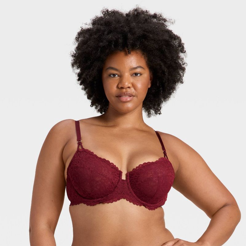 slide 4 of 5, Women's Lace Unlined Balconette Bra - Auden™ Berry Red 38C, 1 ct