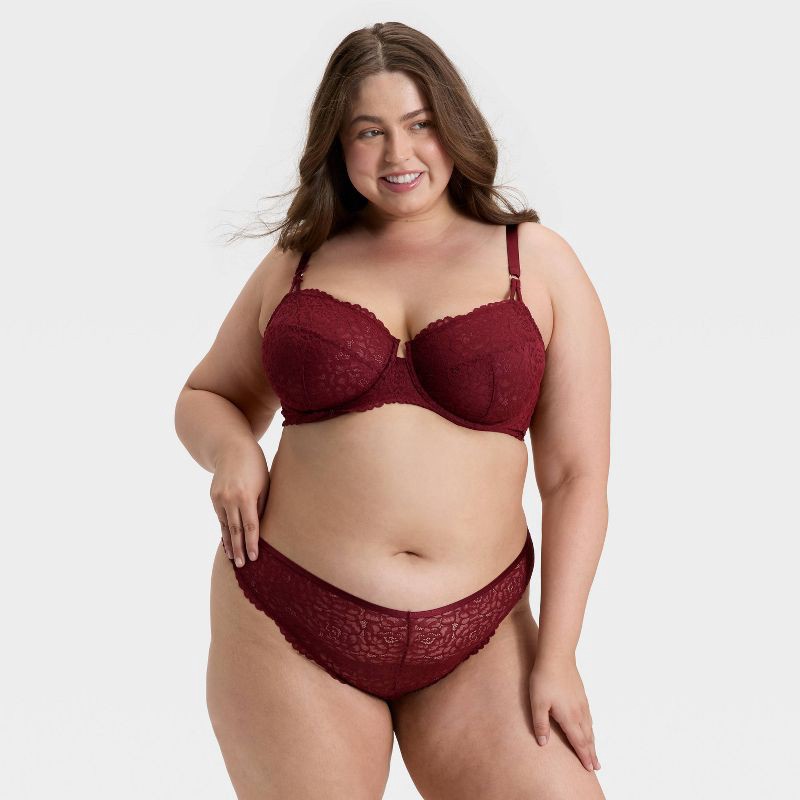 slide 3 of 5, Women's Lace Unlined Balconette Bra - Auden™ Berry Red 32B, 1 ct