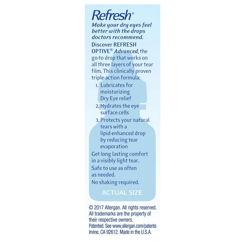 slide 12 of 13, Refresh Optive Advanced Lubricant Eye Drops Artificial Tears - 0.33 fl oz (10 mL), 10 ml