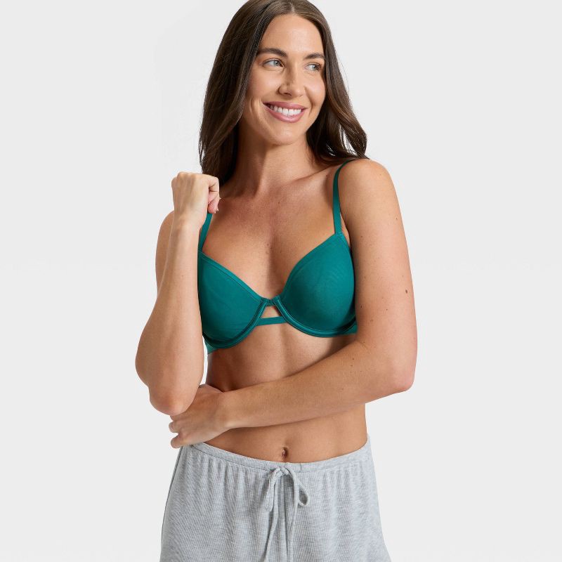 slide 3 of 5, Women's Mesh Unlined Demi Bra - Auden™ Teal Blue 38C, 1 ct