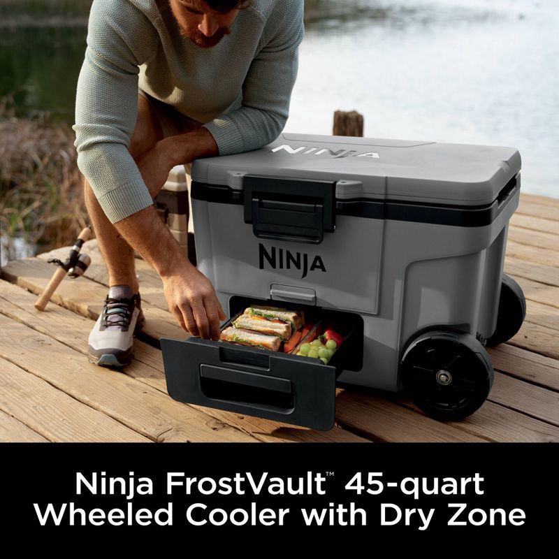 slide 4 of 11, Ninja Outdoor FrostVault 45qt Wheeled Cooler with Cold Dry Zone - Slate Gray: Rolling Coolers, 45 qt