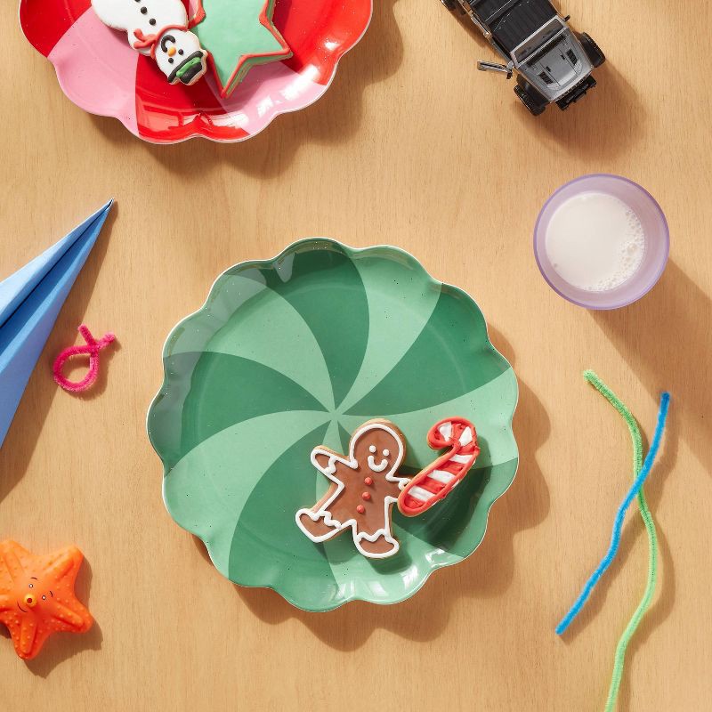slide 2 of 3, Kids' 10" Peppermint Swirl Scallop Dinner Plate Mint - Pillowfort™, 1 ct