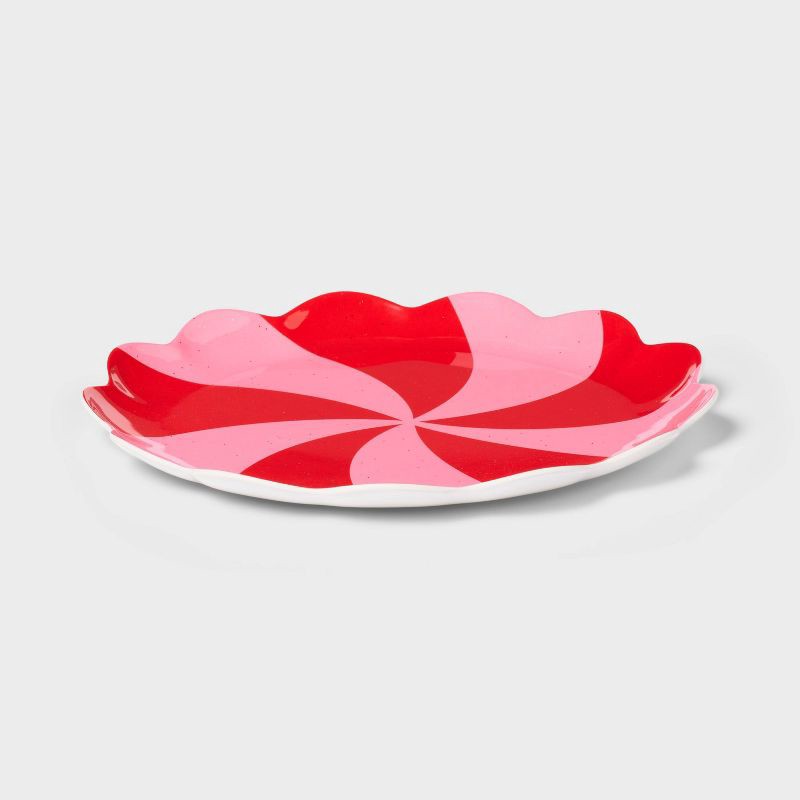 slide 3 of 3, Kids' 10" Peppermint Swirl Scallop Dinner Plate Pink/Red - Pillowfort™, 1 ct
