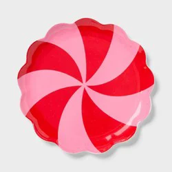 Kids' 10" Peppermint Swirl Scallop Dinner Plate Pink/Red - Pillowfort™
