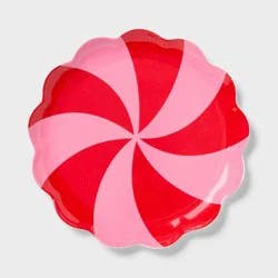 Kids' 10" Peppermint Swirl Scallop Dinner Plate Pink/Red - Pillowfort™