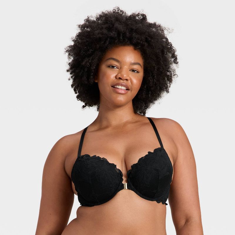 slide 4 of 5, Women's Lace Front-Close Push-Up Plunge Bra - Auden™ Black 36D, 1 ct