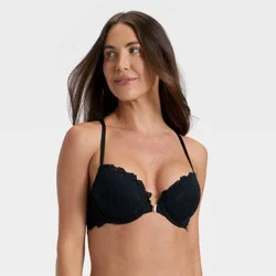 Women's Lace Front-Close Push-Up Plunge Bra - Auden™ Black 40D