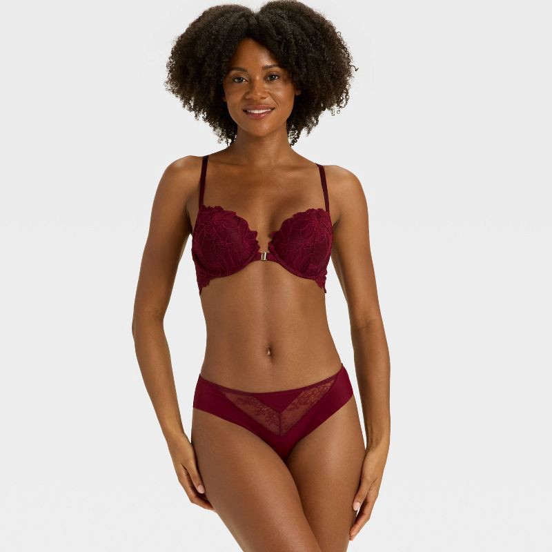 slide 3 of 5, Women's Lace Front-Close Push-Up Plunge Bra - Auden™ Berry Red 38C, 1 ct