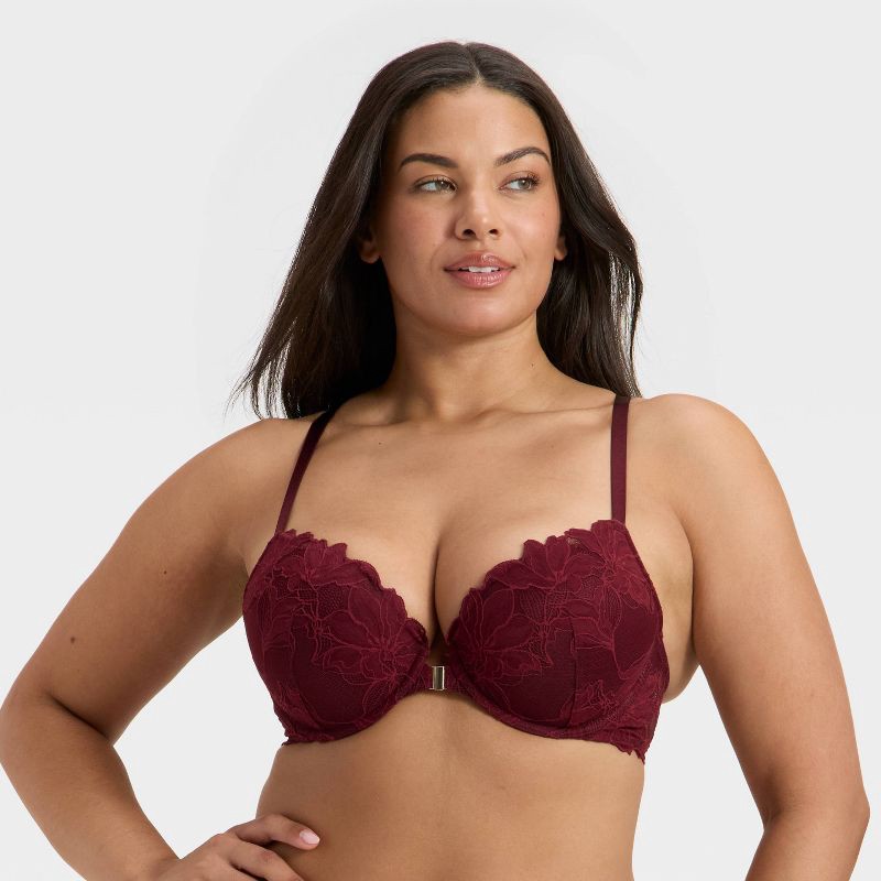 slide 4 of 5, Women's Lace Front-Close Push-Up Plunge Bra - Auden™ Berry Red 38C, 1 ct
